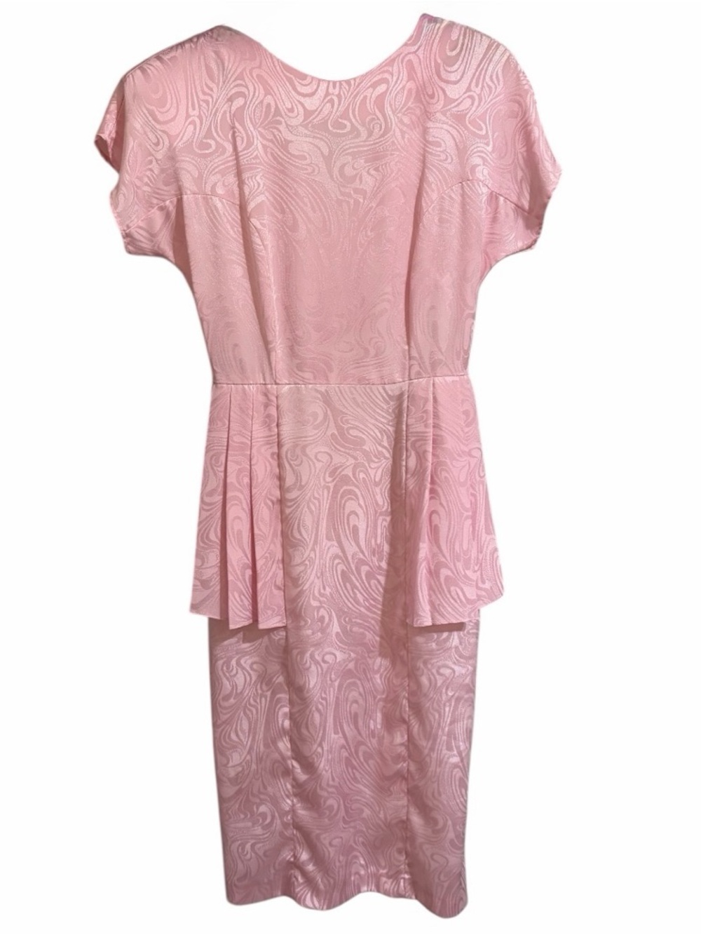 Vtg. 80’s “Pretty in Pink” Textured Pink Peplum Midi Dress ~ Made in the USA.